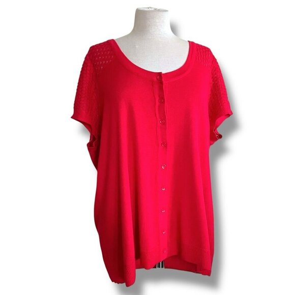 Modcloth Womens Cardigan Plus Sz 1X Red Cotton Short Sleeve Retro Cotton Knit - Picture 4 of 8